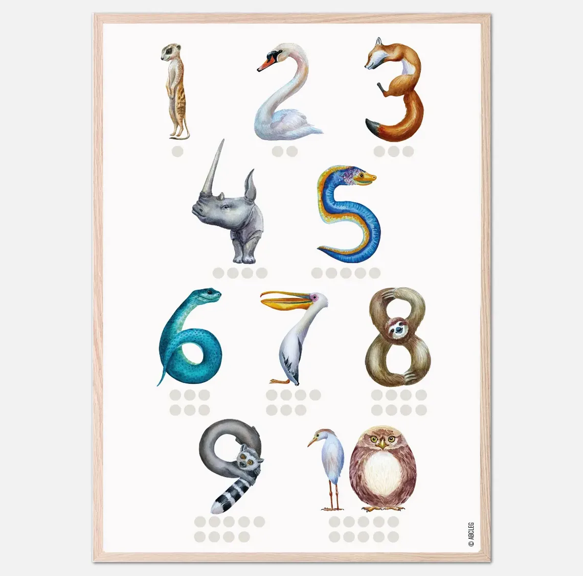 Abcleg Plakat - Talplakat - Lær at tælle med dyr-A3 (29.7 x 42) 99-PlakatTælledyr-A3