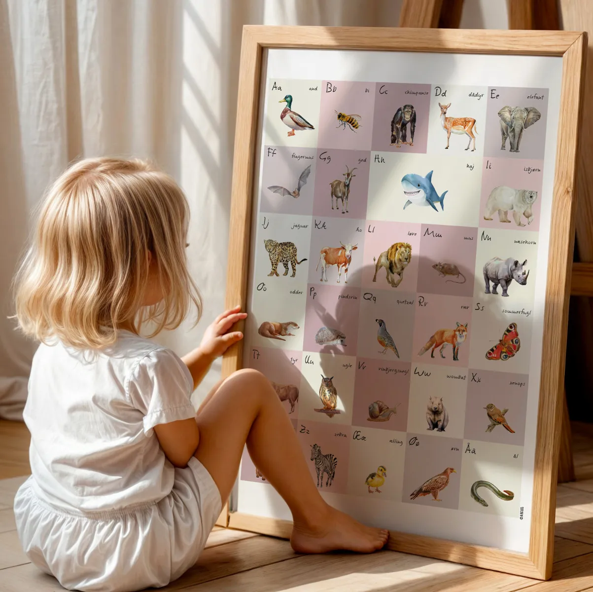 Abcleg Plakat - ABC plakat med dyr Rosa-B2 (50 x 70) plrosadyr-B2