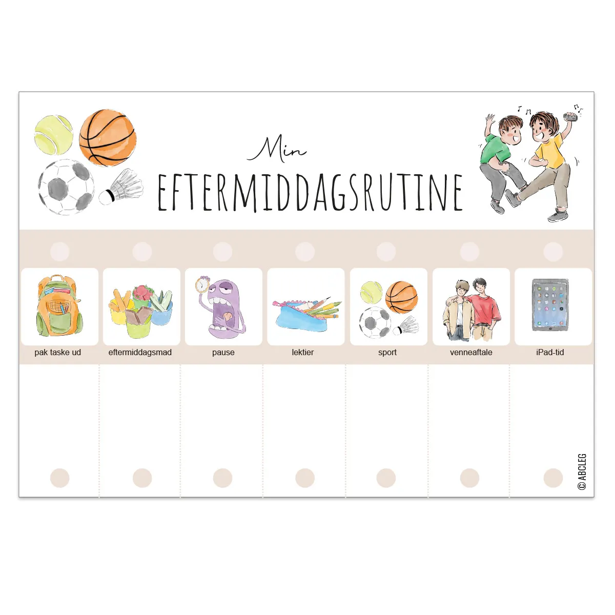 Tjekliste Eftermiddagsrutine – Udfyldt med piktogrammer 99-tjekudefter