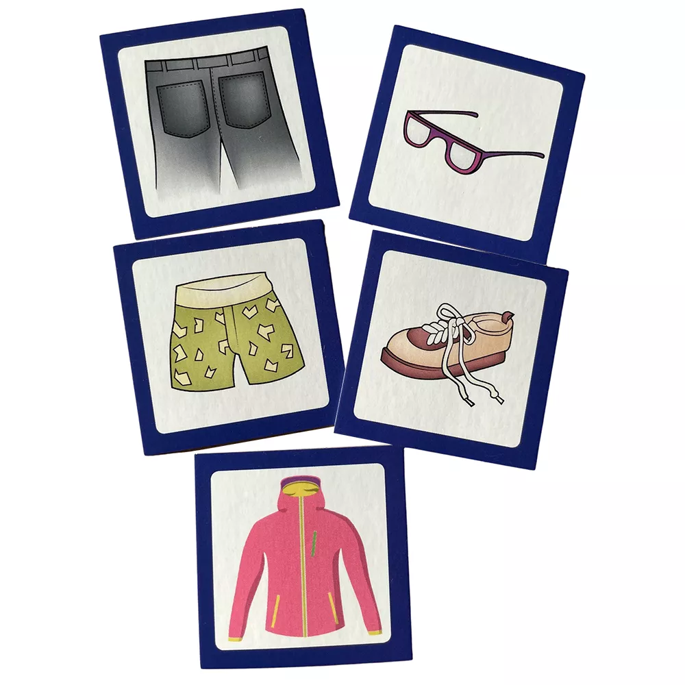 Abcleg Læringskort - Kort til interaktiv væg, påklædning 99-korttoej