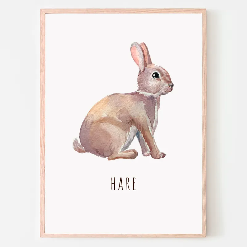 Dyreplakat Hare - A4 (21 x 29,7 cm.) Hare
