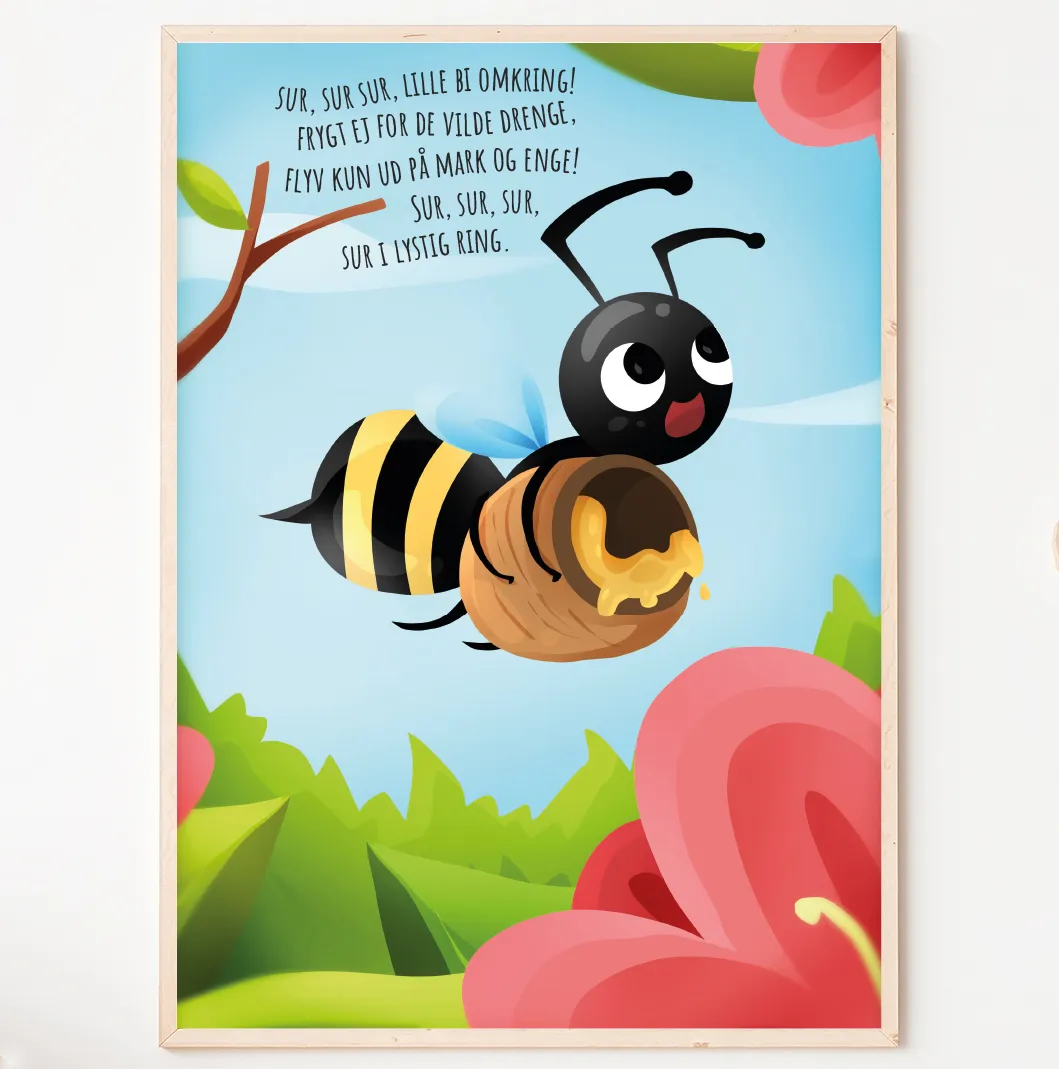 Abcleg Plakat - Sur, Sur, Sur lille bi omkring 50 x 70 cm m. tekst bi50x70