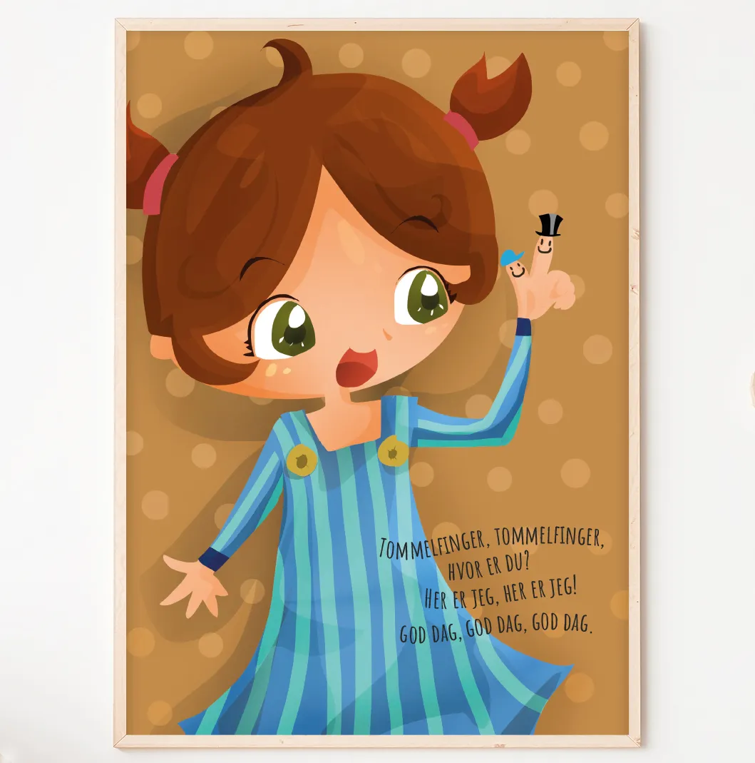 Abcleg Plakat - Tommelfinger, hvor er du? 50 x 70 cm m. tekst tommel50x70