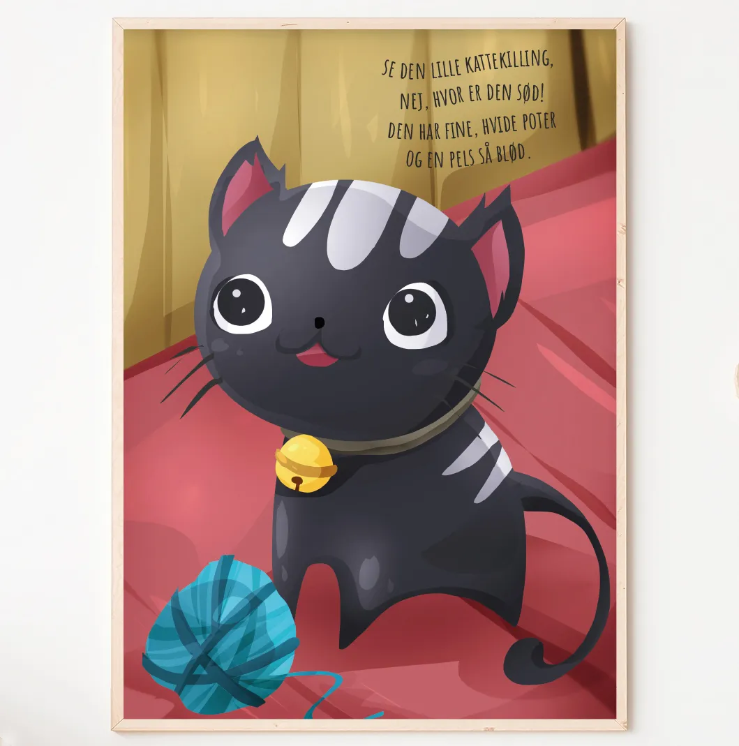 Abcleg Plakat - Se den lille kattekilling 50 x 70 cm m. tekst killing50x70