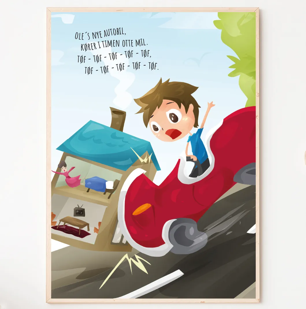 Abcleg Plakat - Oles nye autobil 50 x 70 cm m. tekst oles50x70