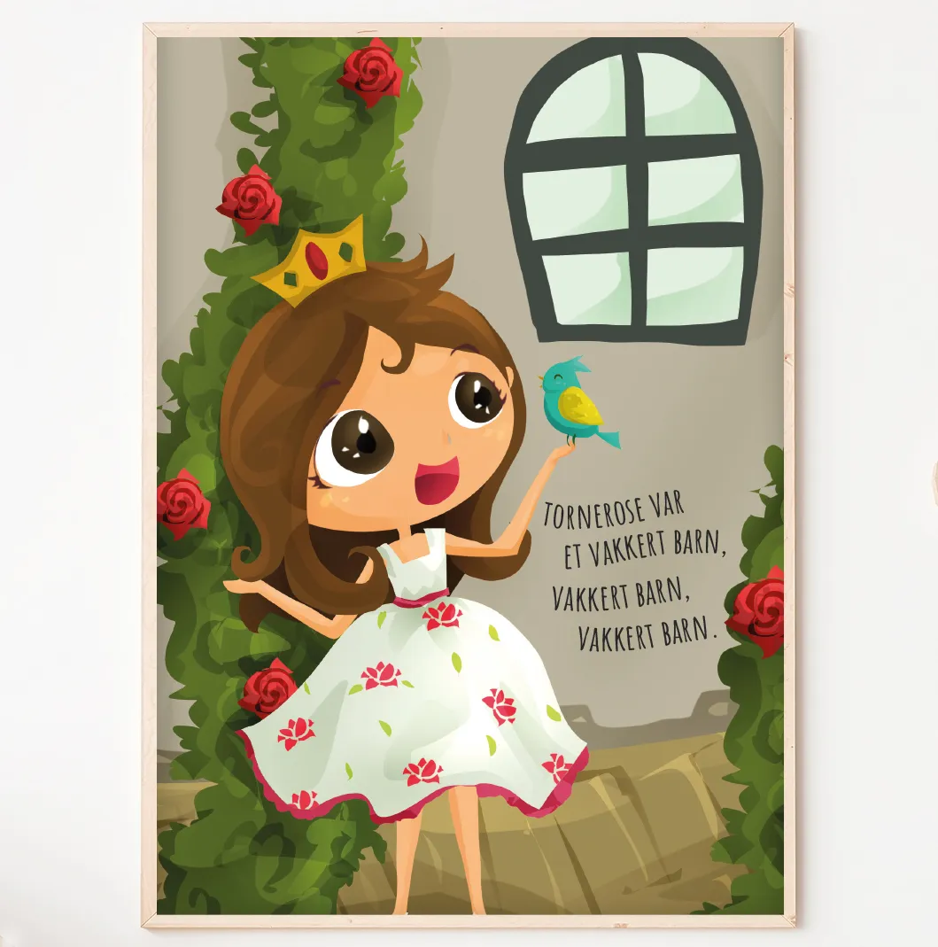 Abcleg Plakat - Tornerose var et vakkert barn 50 x 70 cm m. tekst tornerose50x70