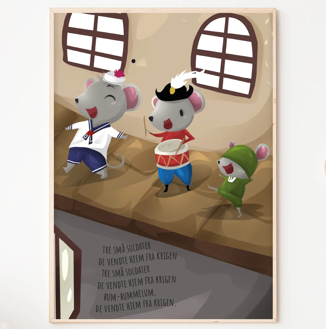 Abcleg Plakat - Tinge-linge-later, tinsoldater 50 x 70 cm m. tekst Tinge50x70